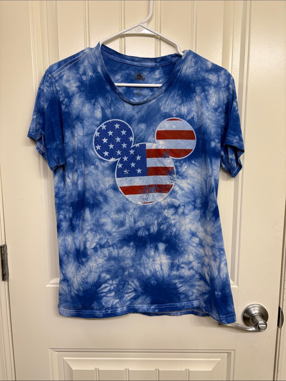 Disney Blue Tie-Dye Mickey USA Flag Graphic Tee Fourth of July Americana